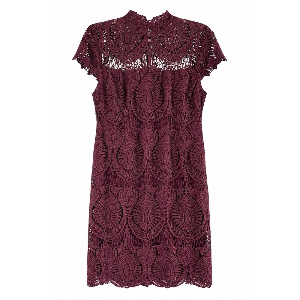 Premier Amour Burgundy Lace Dress – Size 12 – NWT High Neck Sheath